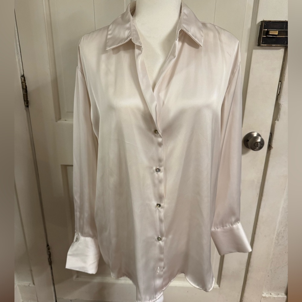 Zara ivory silky button down long sleeve blouse NWT Size L
